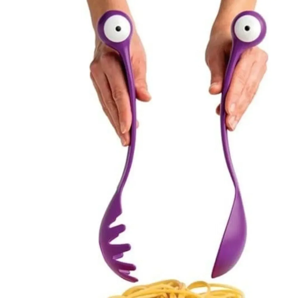 OTOTO Purple Pasta Monster Slotted Spoon & Fork Servers